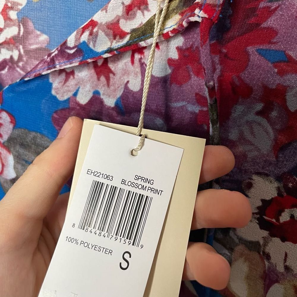 NWT Elie. Tahari Blue Spring Blossom Split Neck‎ Floral Printed Blouse Top S - Picture 6 of 9